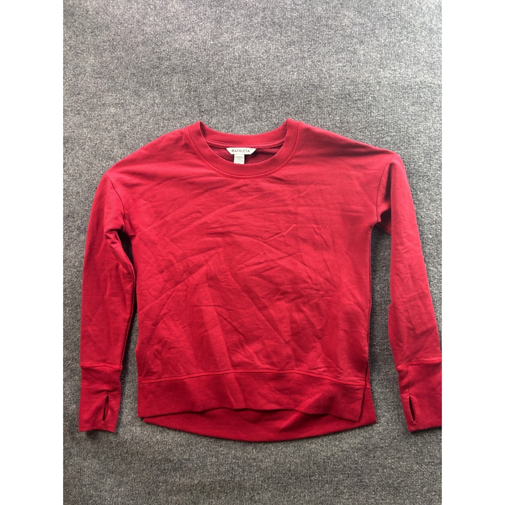 Athleta Coaster Luxe Stripe Sweatshirt Womens XS Red Thumbhole High Low